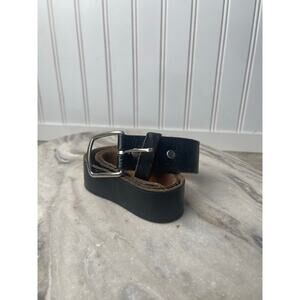 Top Grain Cowhide Leather Belt Black Silver Buckle Used Size 27-29x1.25" Y2K